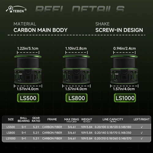Imagen 2 del producto Carrete de pesca giratorio ligero HAUT TON LS de fibra de carbono solo 109G, relación de engranaje 5,2: 1, 5 + 1 BB para pesca ce de agua dulce y salada