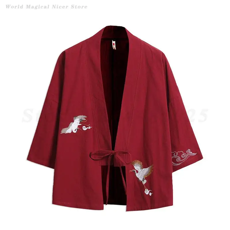 Masculino feminino quimono cardigan guindaste bordado haori harajuku japonês quimono jaqueta samurai traje oversize yukata roupas asiáticas