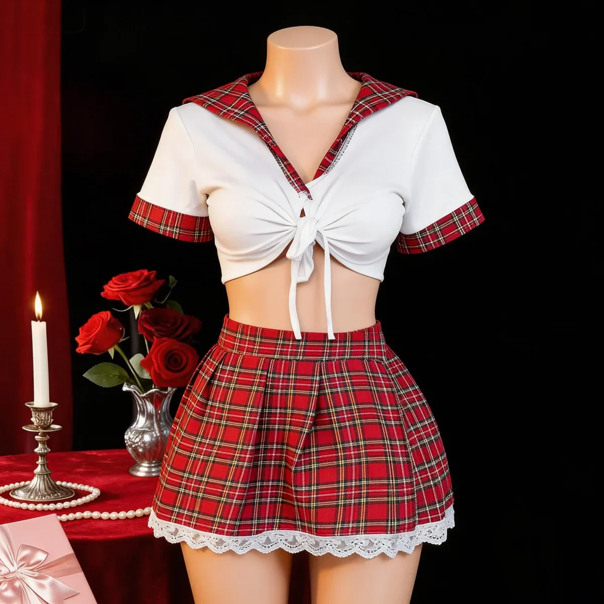 Lingerie Sexy Feminina, Fantasia de Cosplay com Estampa Xadrez, Roupa Erótica, Pijamas Xadrez, Fantasia Plus Size