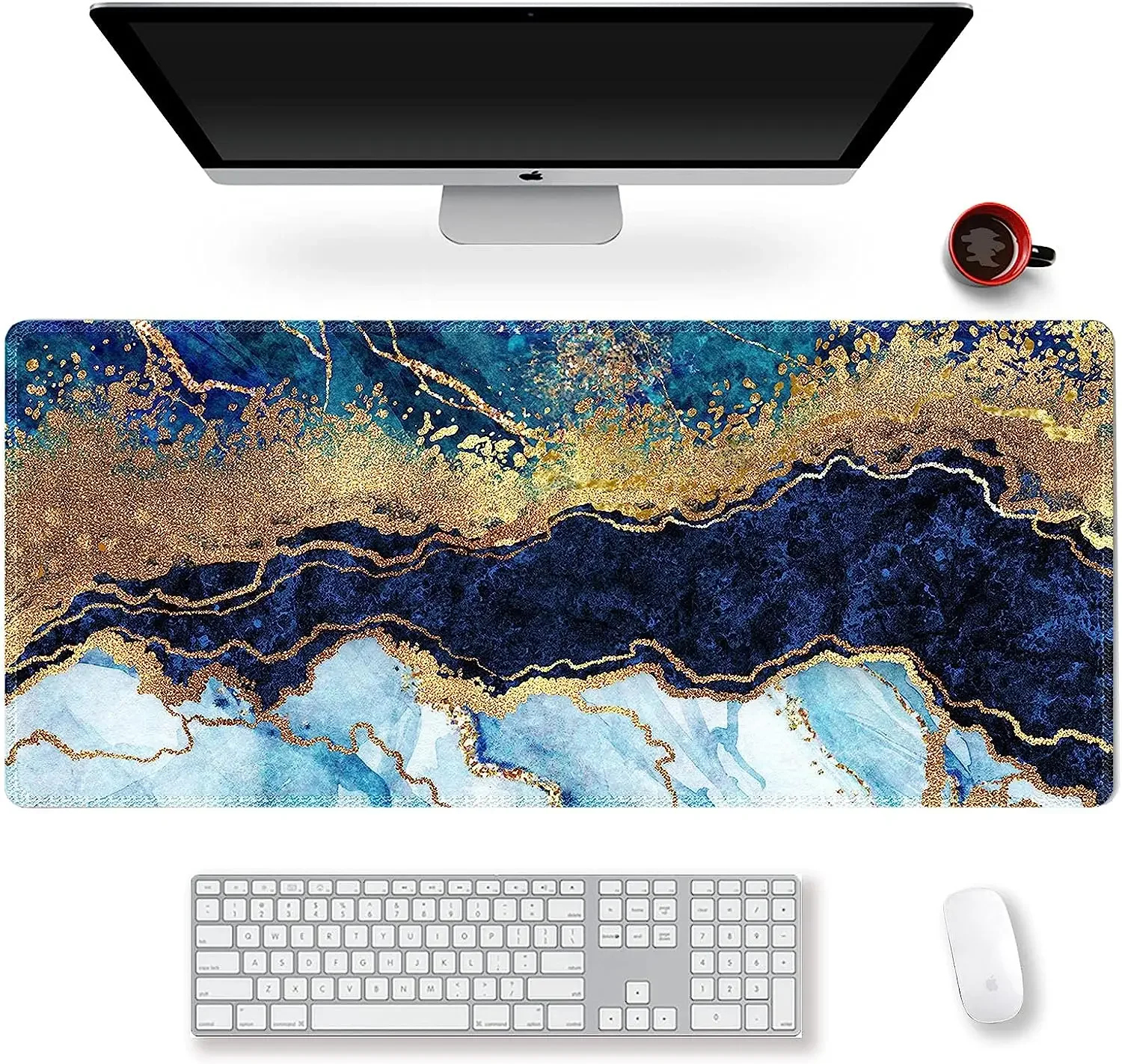 Extended Gaming Mouse Pad XXL ArtSo Large Keyboard Mat Long Mousepad Writing Pad Non Slip Rubber Base 35.1 x 15.7  Blue Marble