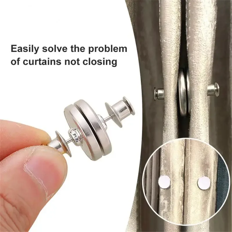 1 Pair Curtain Magnetic Button Nail Free Detachable Window Curtain Close Magnet Buckle Adjustment Curtain Clip Accessories