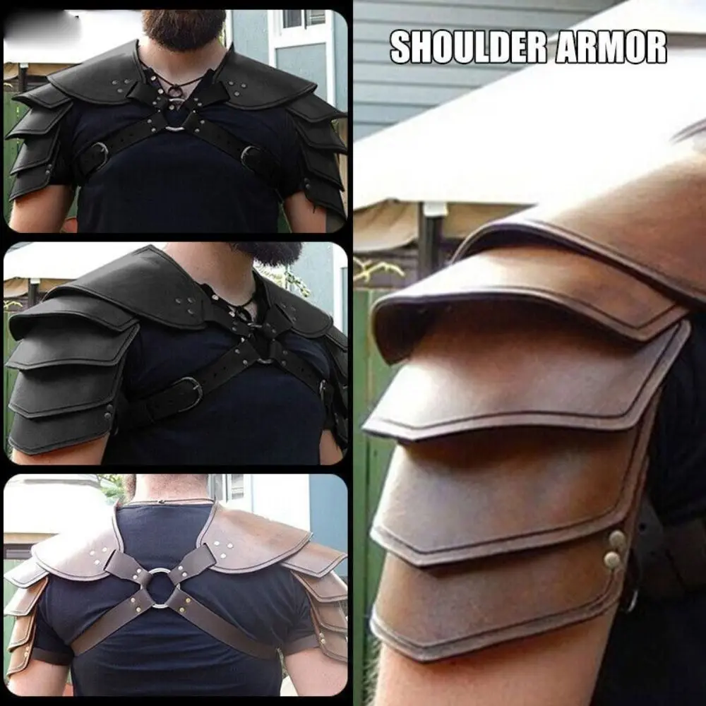 Leather Medieval Shoulder Armor New Rivet Adjustable Gladiator Clothing Double Shouldered 5-layer Viking Costume Role Playing