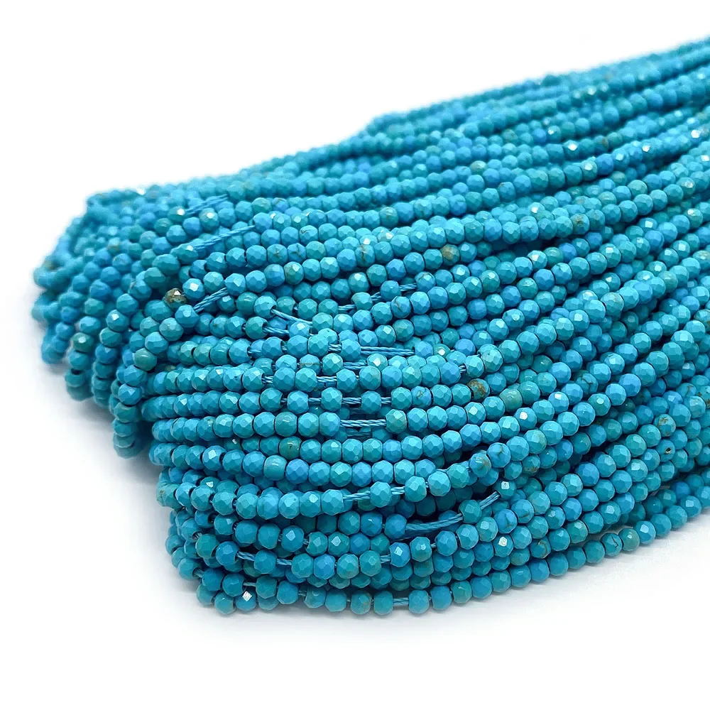Natural Stone Beads Blue Turquoise Round Faceted Beads Fashion Jewelry Making Necklace Pendant DIY Accessories Gift
