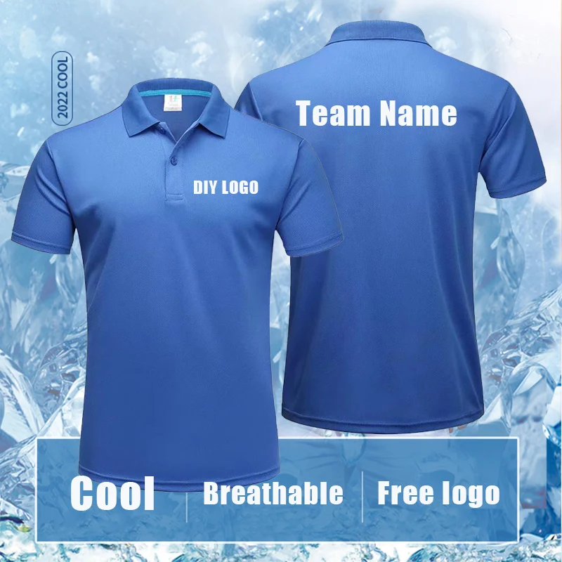 DIY logo Men Sport Training Ice silk summer Polo Short Sleeve Male Casual Quick dry Gym Running Fitness Slim Tees Tops Clothing