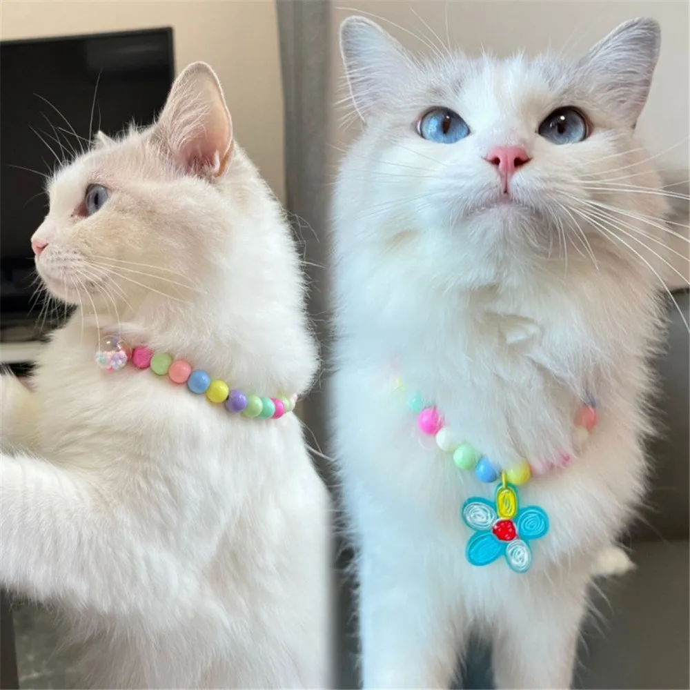 Cat Dog Pearl Necklace Macarons Color Cute Pearl Pet Birthday Collar with Pendant Adjustbale Kitten Puppy Grooming Pet Product