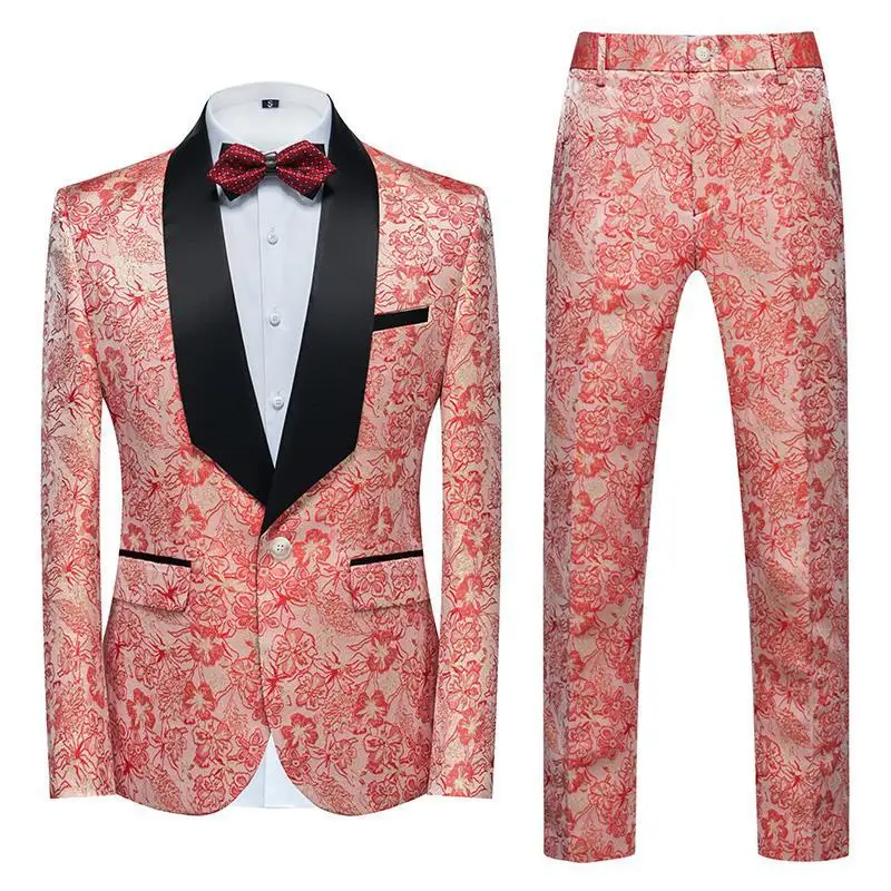 

HH100 Multicolor gold jacquard men's suit two-piece dress groom suit