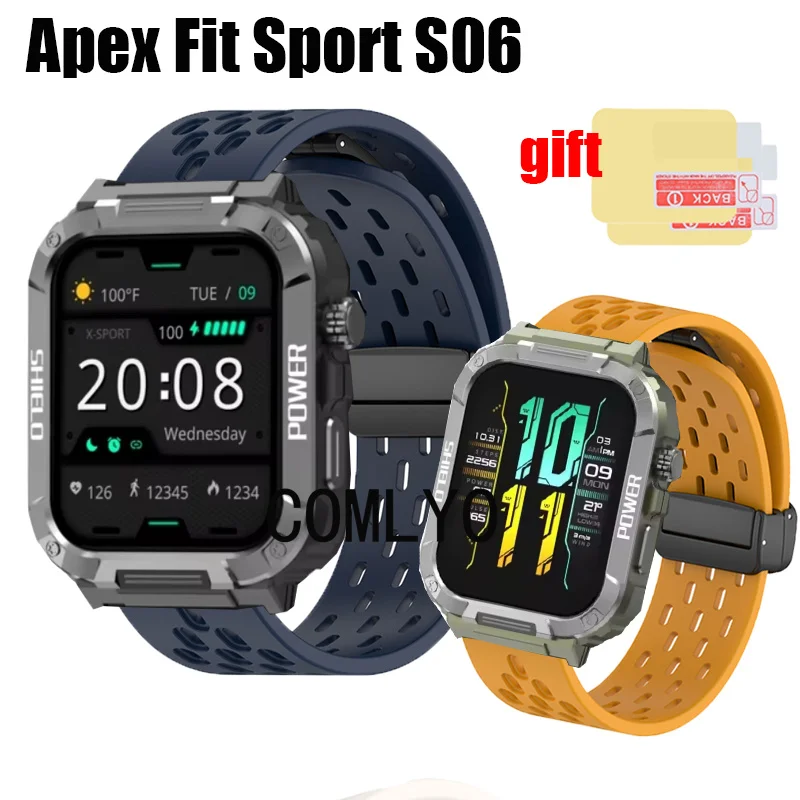 Untuk Apex Fit Sport S06 jam tangan pintar tali gelang silikon olahraga lembut wanita pria Band Film pelindung layar