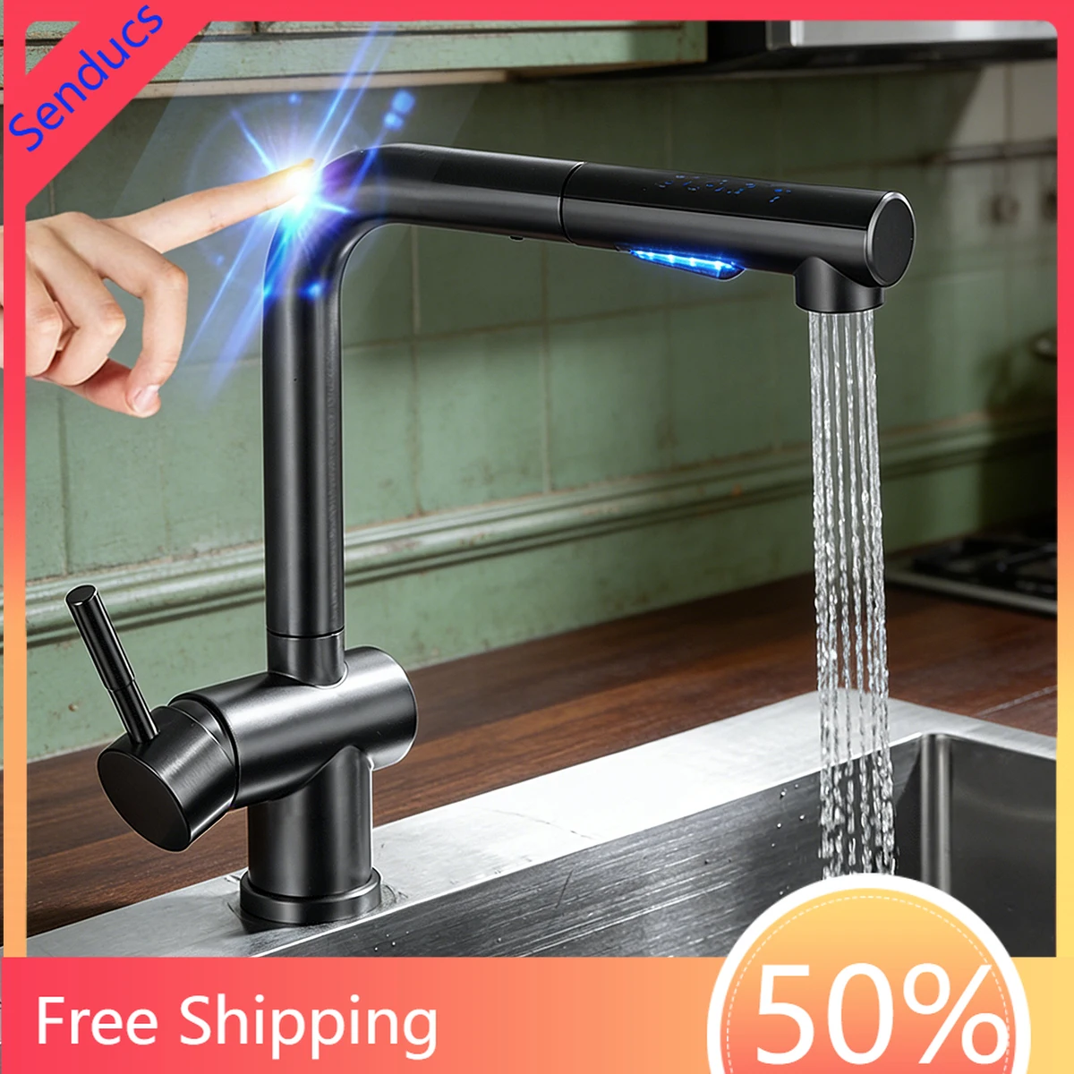 

Smart Touch on Kitchen Sink Faucet with Pull Down Hot Cold Kitchen Sink Mixer Tap Stainless Steel Sensor Touch Kitchen Faucets