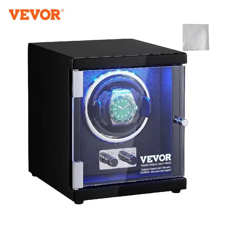 

VEVOR Automatic Watch Winder 1 2 4 6 8 Men's Women's Watch Winder w/ Super Quiet Japanese Mabuchi Motor Blue LED Light & Adapter