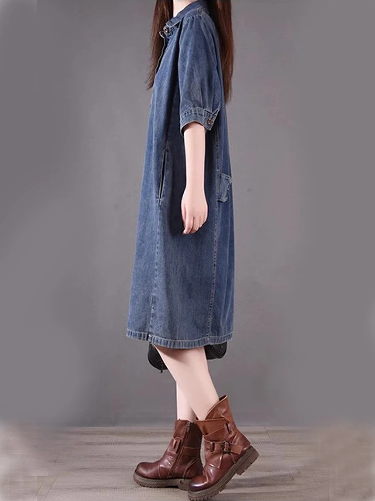 NYFS 2024 Summer New Korea Woman Dress Vestidos Robe Elbise Loose Plus Size Casual Short Sleeve Denim Dress