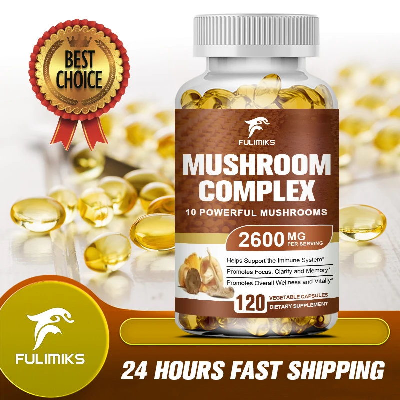 

Грибы в капсулах, грибная добавка с левовой гривой, турецким хвостом и кордицепсом для поддержки энергии, фокусировки, иммунитета, пищеварения