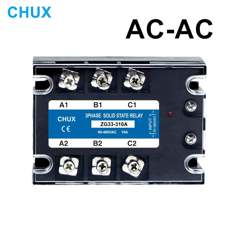 

CHUX 3 Three Phases Solid State Relay 10A 25A 40A 60A 80A 100A 120A 150A 200A Three SSR AC Control AC 70-280VAC to 90-480VAC