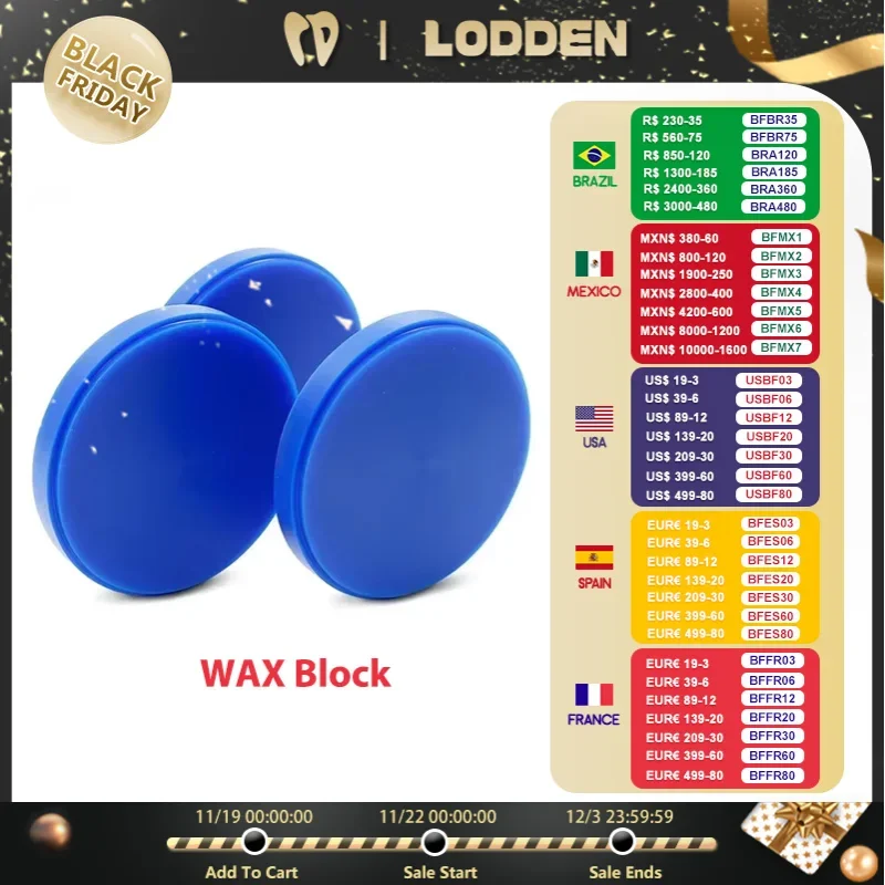 

LODDEN Wax Dental Carving Dics Dental Lab for CAD CAM Denture Materials 98*10-25mm Wax Block 1 Piece