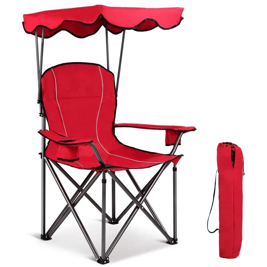 

Camping Chair, Folding Outdoor Lawn Chair with Canopy, Carry Bag amp Cup Holder, Portable Heavy Duty Camp Chair for Outside Trav