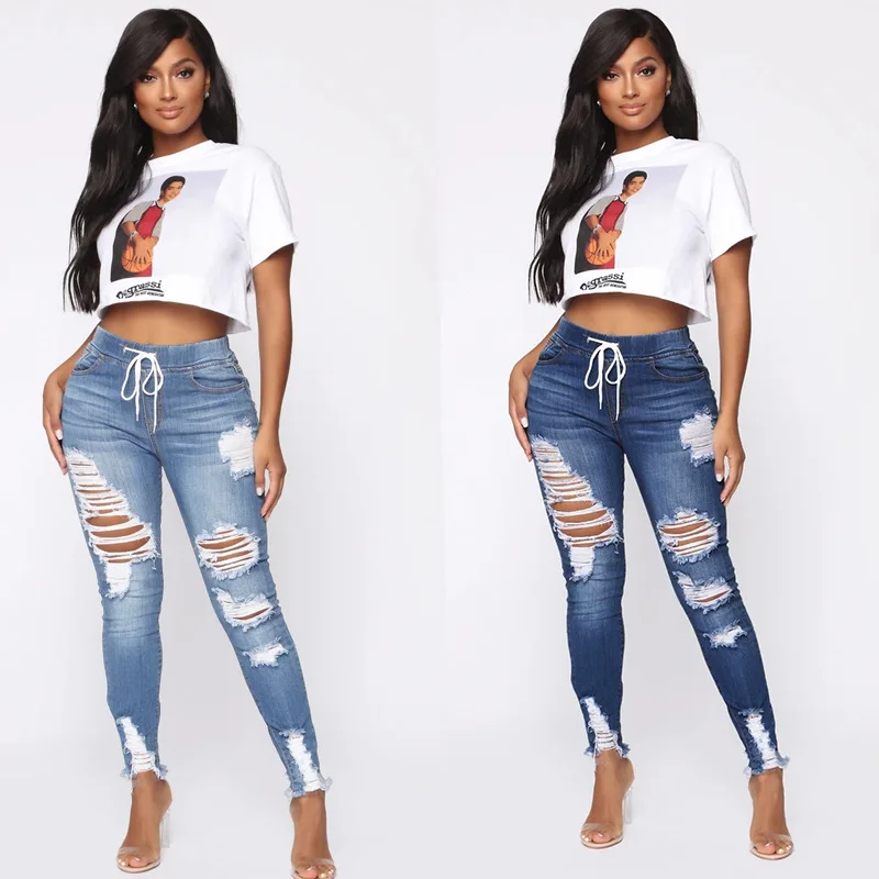 

High Waist Stretchy Waist Ladies Jeans Cuffed Slimming Skinny Belted Long Trousers for Women Spring Autumn Fashion Long Pant