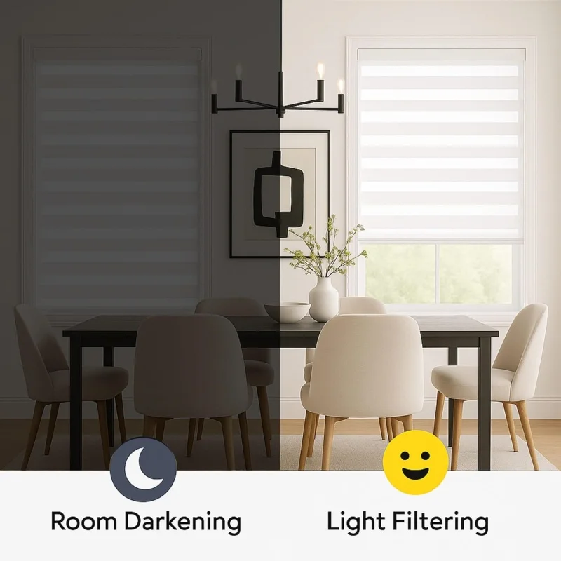 جودة عالية احترافية مخصصة للتحكم الربيعي اليدوي المقاوم للماء طبقات مزدوجة ستائر حمار وحشي ليلا ونهارا للنافذة #2