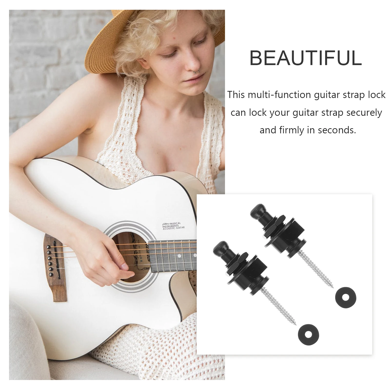 

2pcs Guitar Strap Lock Buckle Iron Anti-falling Easy Install Black Bass Accessories Durable Secure Pegs Replacement Parts