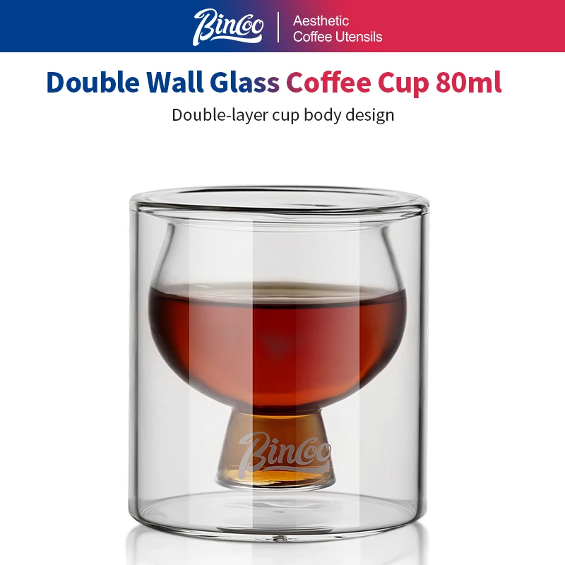 Bincoo Double layered Coffee Cup High Borosilicate Glass Heat-resistant Anti scald Concentrated Cup Milk Coffee Ice American Cup