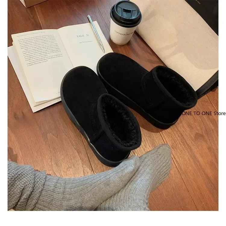 Snow Boots Women's Short Tube Thickened Cotton Shoes Non-slip Winter New Student Women's Shoes 2024 Black Boot Platform Sneakers image 3