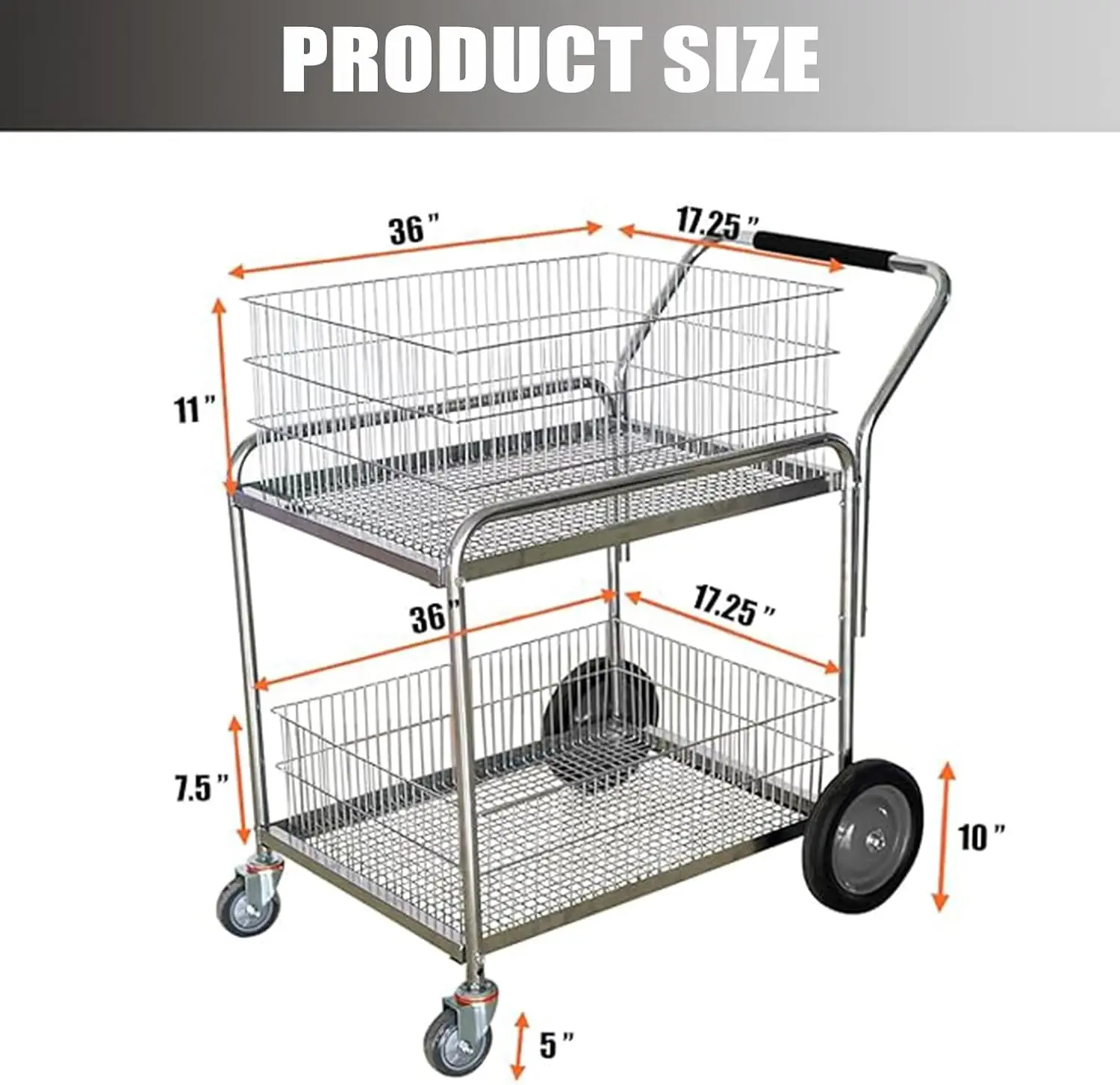 Heavy Duty Rolling Utility Cart, 2 Shelf Wire Cart Mail/Office File Cart 250 Lb Heavy Duty Rolling Utility Cart for Laundry, Sho