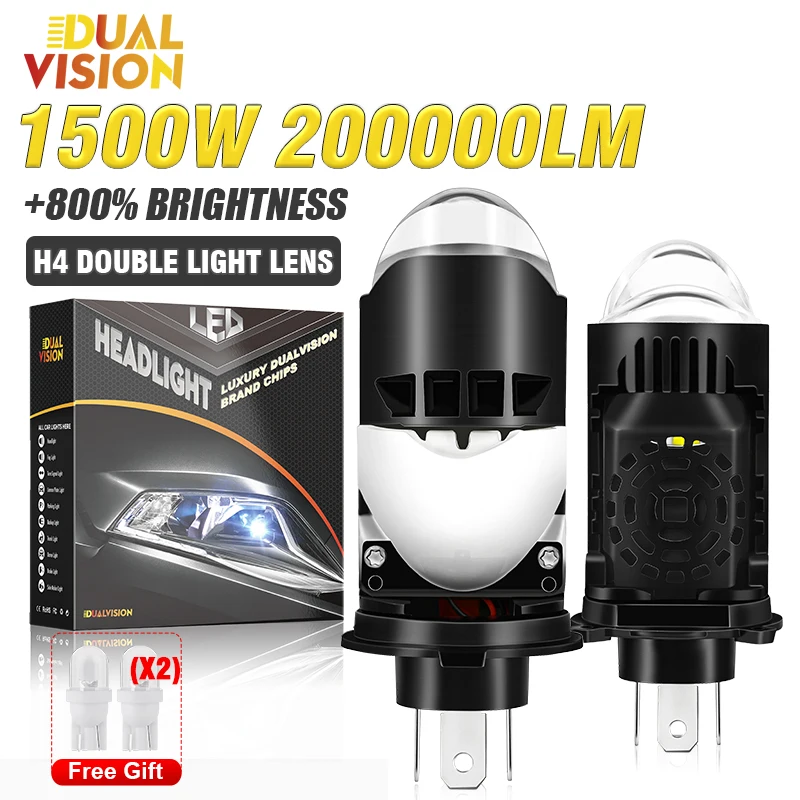 1500W H4 LED Projector Lens LHD RHD 200000LM Mini H4 LED Lens Car Headlight Bulbs CSP Chip High Low Beam Canbus Turbo Light 12V