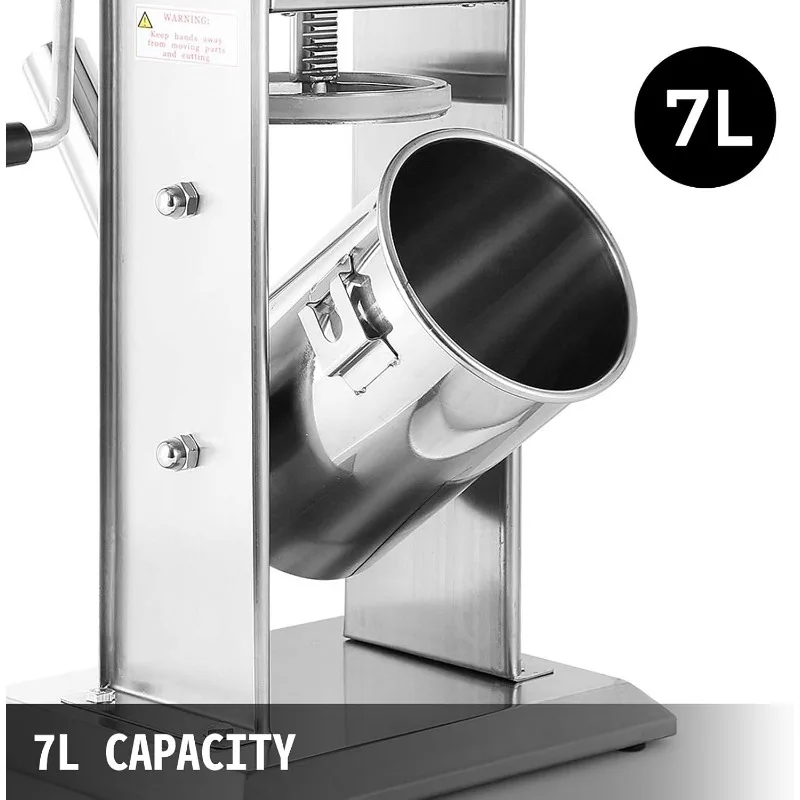 Manual Sausage Stuffer Maker 7L Capacity Two Speed Vertical Meat Filler Stainless Steel with 5 Stuffing Nozzles,