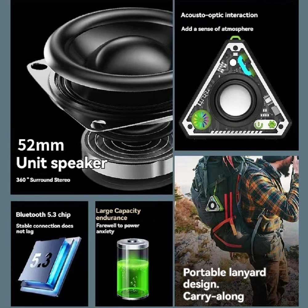 Triangle Mecha Bluetooth Speaker Mini RGB Light Wireless Portable Outdoor Subwoofer Hifi Sound