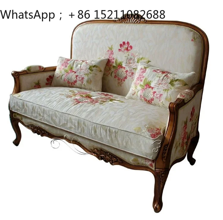 LLY rural solid wood fabric small apartment three-person sofa combination, pastoral living room single double sofa