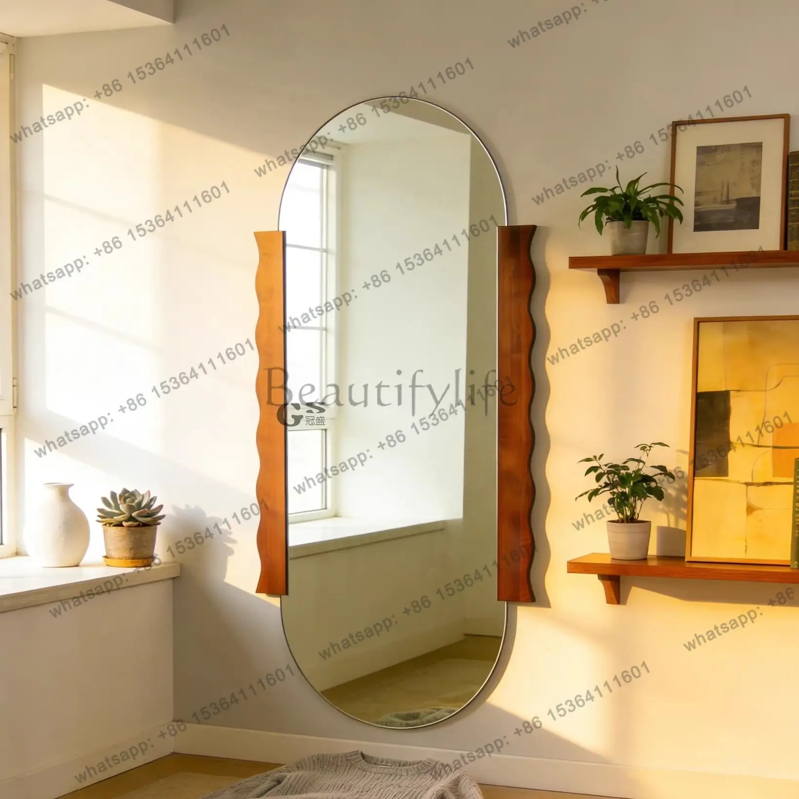 YJ French oval light luxury wall-mounted full-length mirror on the wall entrance full-length mirror