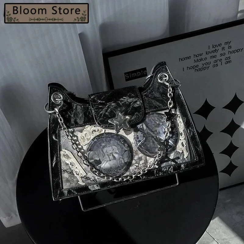

Streetwear Transparent Ins Star Ita Bags All Match Vintage Y2k Aesthetic Shoulder Bag 2025 Women Punk Chain Handbags Crossbody