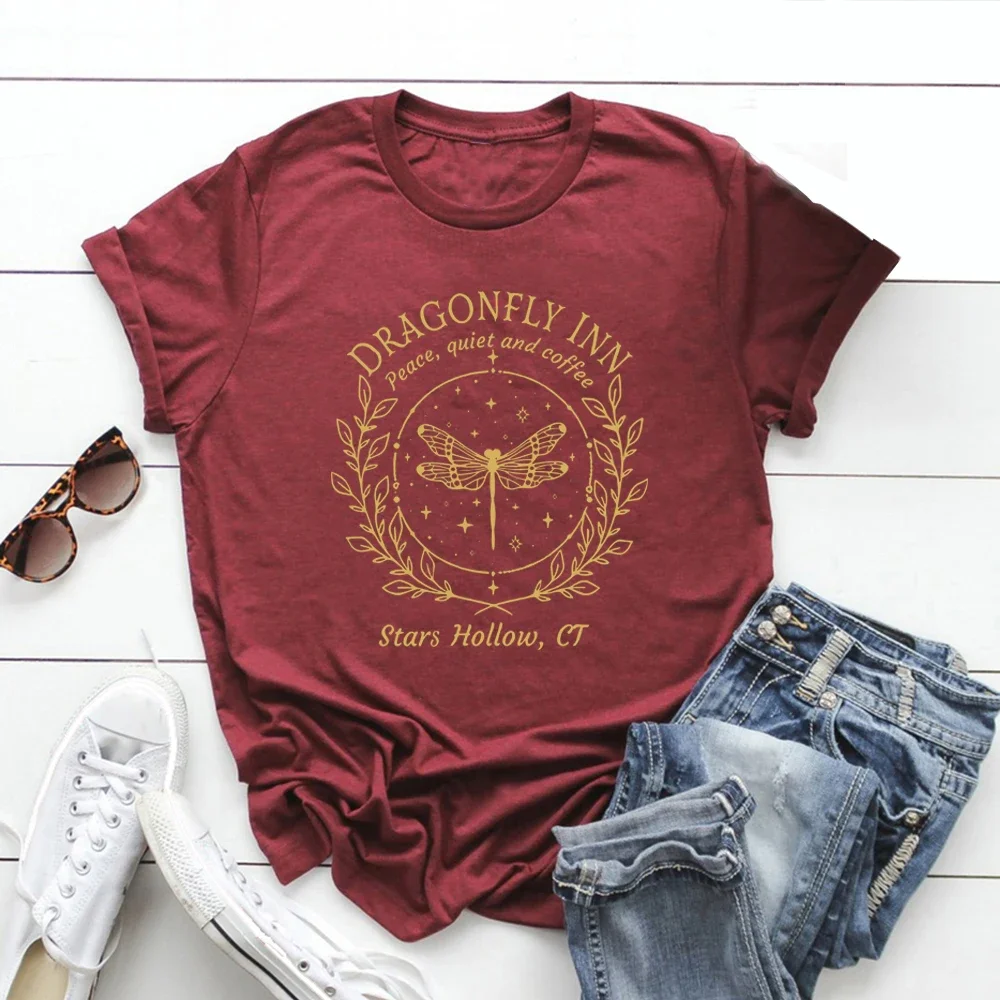 Stars Hollow T-shirts Dragonfly Inn Shirt Lukes Diner Tee Matching Women T Shirt Stars Hollow Tee Vintage Tshirt Women Clothes image 6