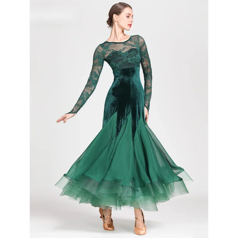 

Long Sleeve Modern Dance Dress 1862 Ballroom Dancewear Dress for Women Girls Performance Practice