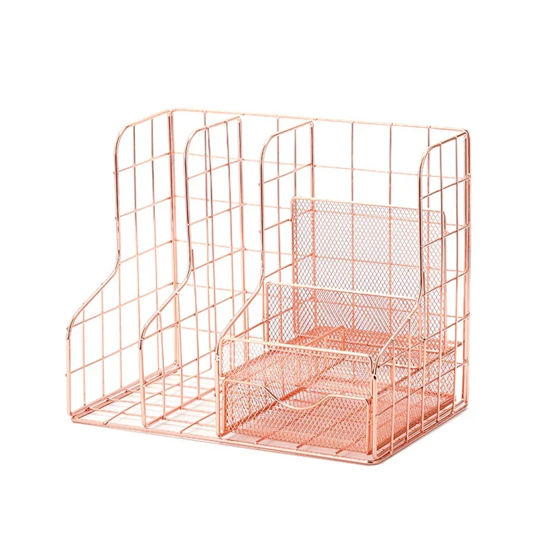 Imagem -05 - Multifuncional Rose Gold Magazine Holder Compartimentos Diferentes Armazenamento de Documentos File Organizer Book Holder