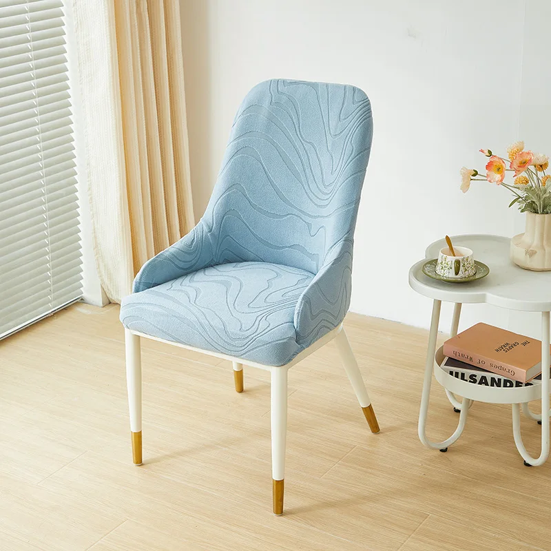 1pc Stretch Curved Back Dining Chair Cover Jacquard Elastic Arc Seat Covers Washable Anti-dirty Stool Slipcover for Home Decor