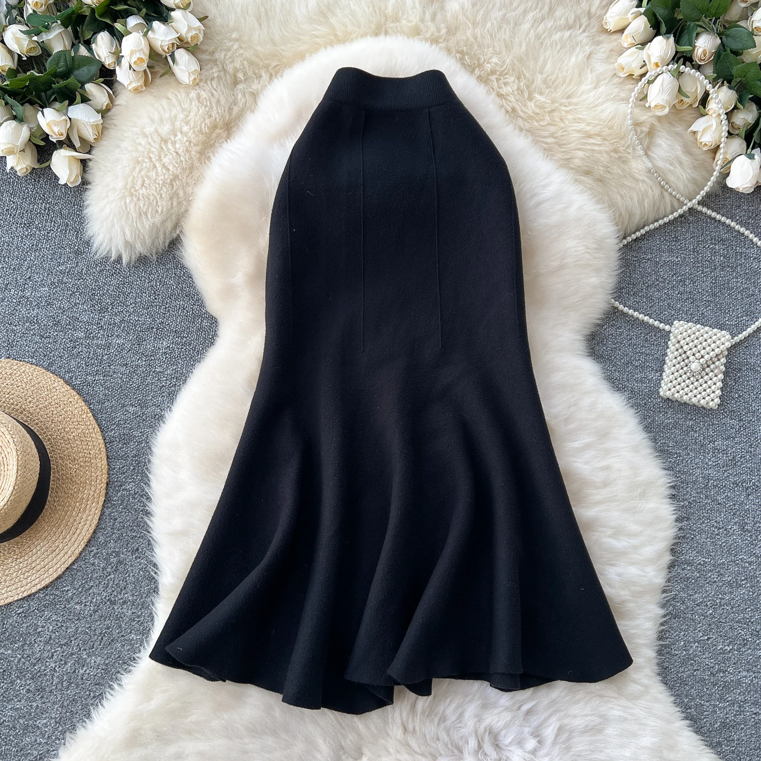 여성 시크 니트 머메이드 스커트 하이웨이스트 우아한 패션 랩 스커트 가을 겨울 의류