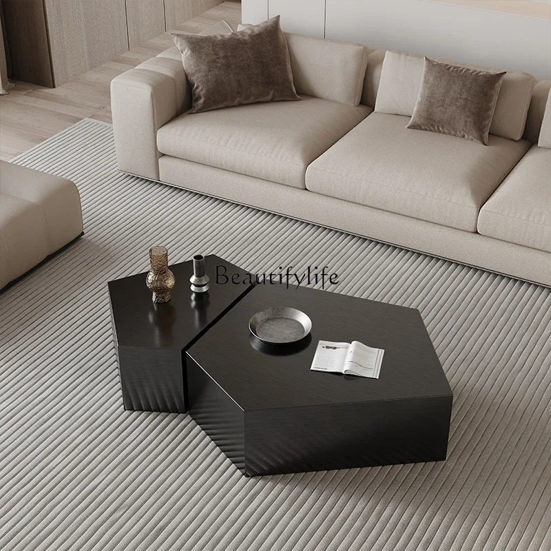 

56 Light luxury modern coffee table stainless steel with drawers designer creative living room special-shaped