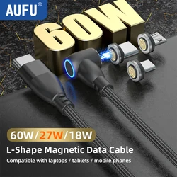 AUFU 60W Magnetic Cable Type C to Type C Cable for Redmi Note 9s Samsung PD Fast Charging for MacBook Pro QC4.0 Data Cable Cord