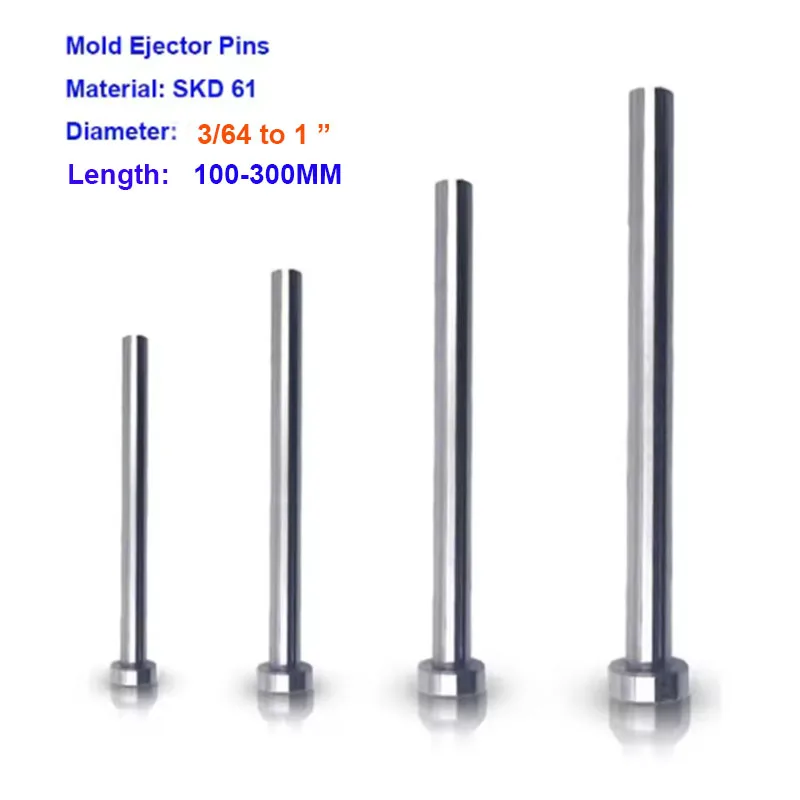 5PCS SKD61 Inch Size Ejector Pin, Mold Push Rod D3/64 to 1 Inch Injection Molding Replacement Accessory