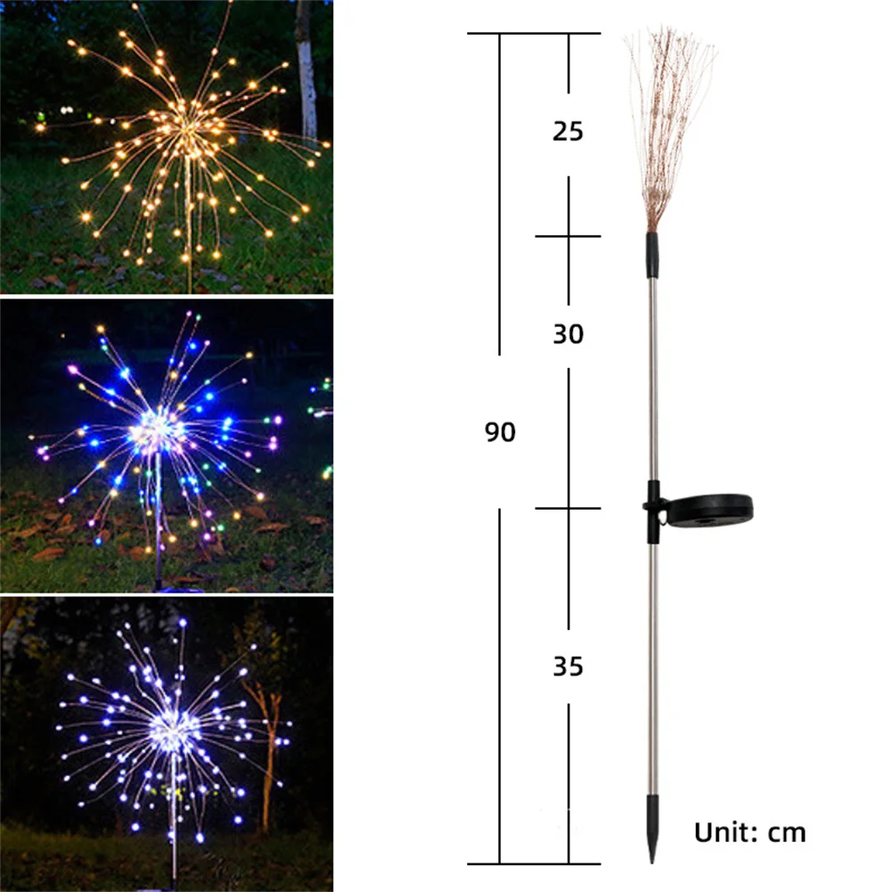 Imagem -06 - Led Solar Power Firework Lights Impermeável Fairy Lights Outdoor Dandelion Lawn Lamp Decoração do Pátio Decoração do Jardim