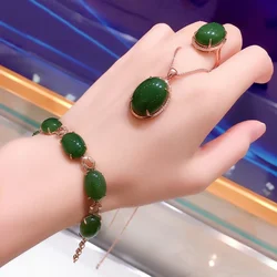 585 Purple Gold natural chalcedony green jewelry sets Bracelet for women pendant fashion classic 14K rose gold jewelry