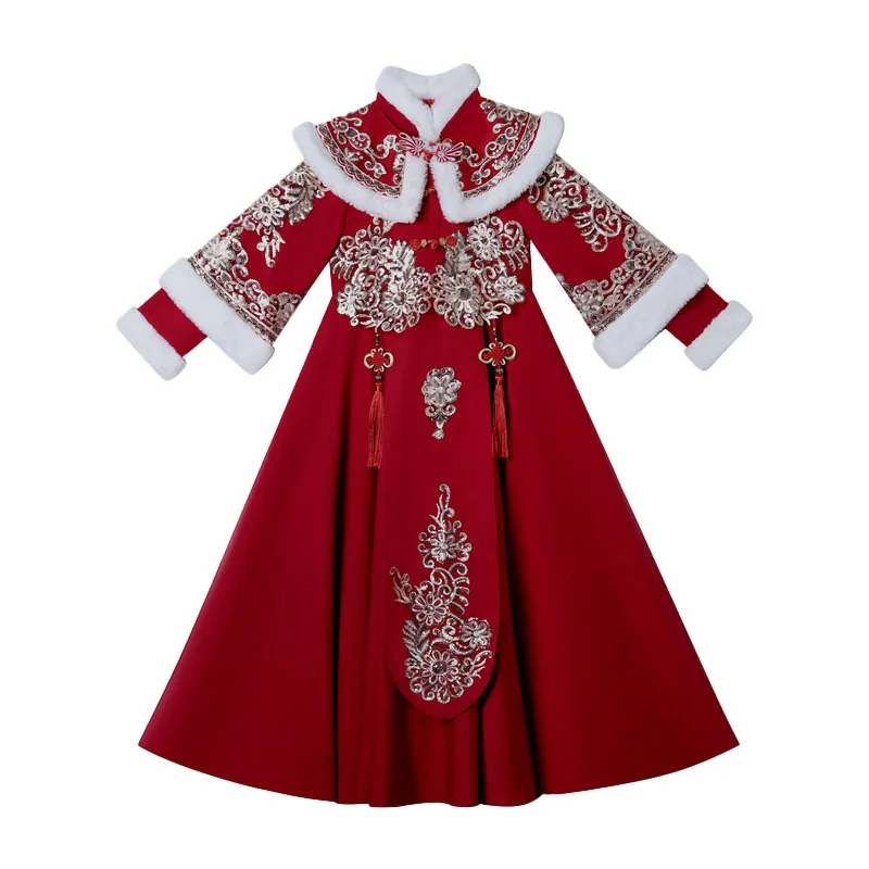 christmas dress 10 year old Fall Velvet Princess dress For Girls Children's Wine Red dress Birthday Party wear Outfits Christmas Costume 6 8 to 10 12 Years