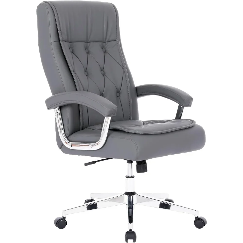 Silla de oficina ejecutiva de cuero con brazos y ruedas, espalda alta, ergonómica, giratoria, altura ajustable