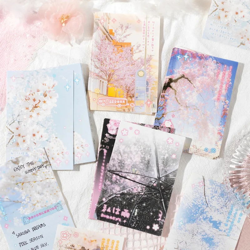 40pcs/set Japanese Spring Sakura Scrapbooking Memo Pad Sweet Retro Sakura Landscape Non-sticky Note Journal Background Paper