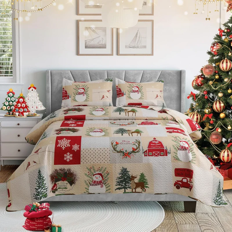 

Christmas 3-piece snowman design for New Year decoration, lightweight bedding for all seasons (1 duvet cover 2 pillowcases)