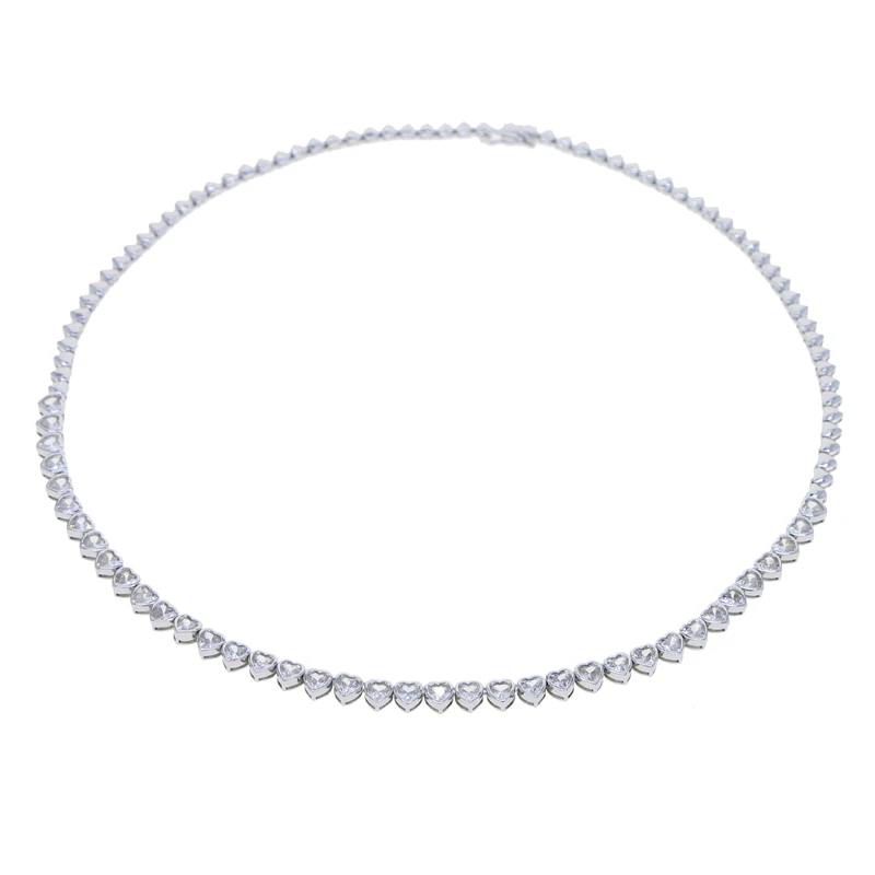 Drop Ship Hip Hop Women Lady Necklace Paved 5a Heart Cz Tennis Choker Necklace Gold Rose Silver Color For Party Wedding Jewelry