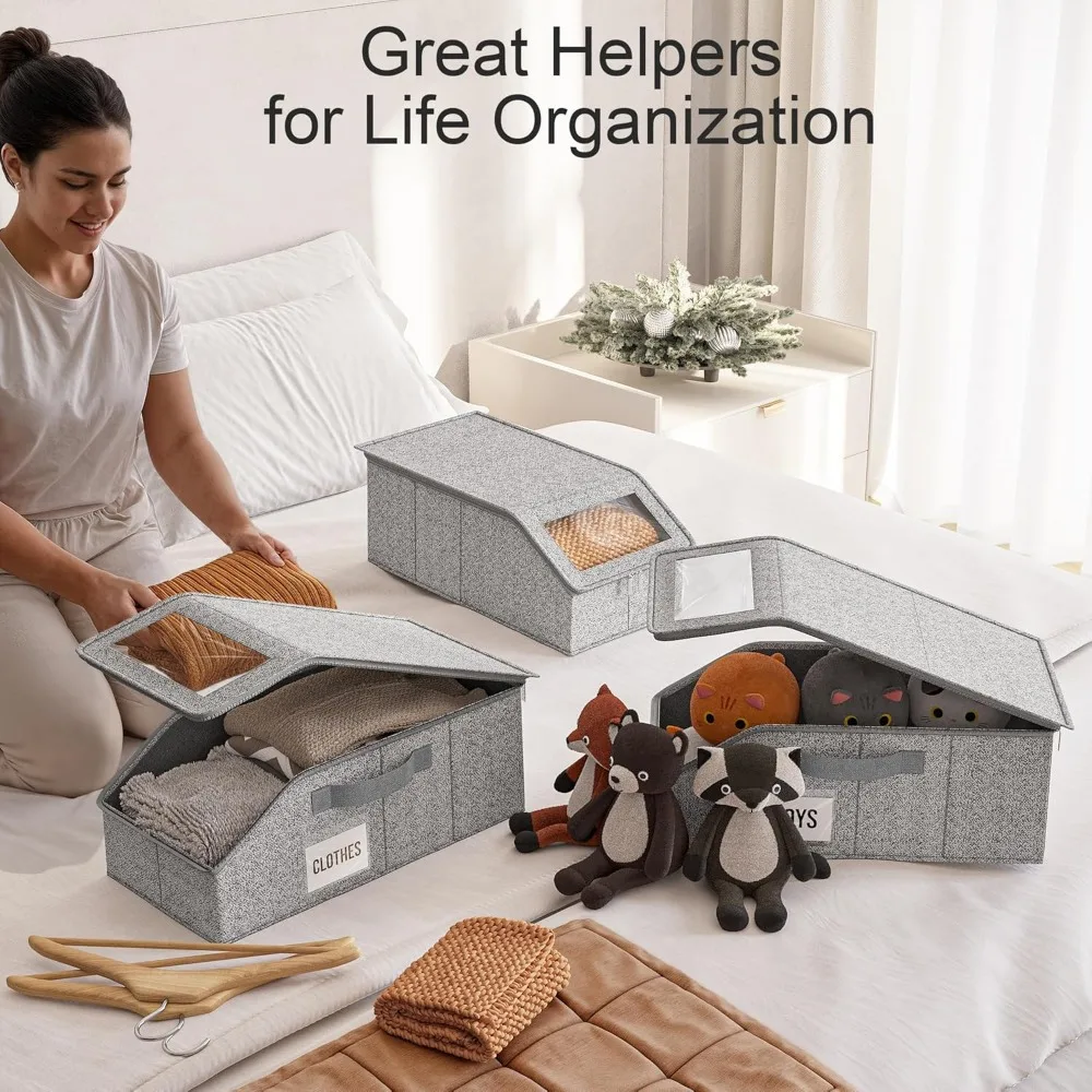 صندوق تخزين القبعة متعدد الوظائف لـ 48 قبعة بيسبول، رمادي مع نافذة شفافة وسحاب