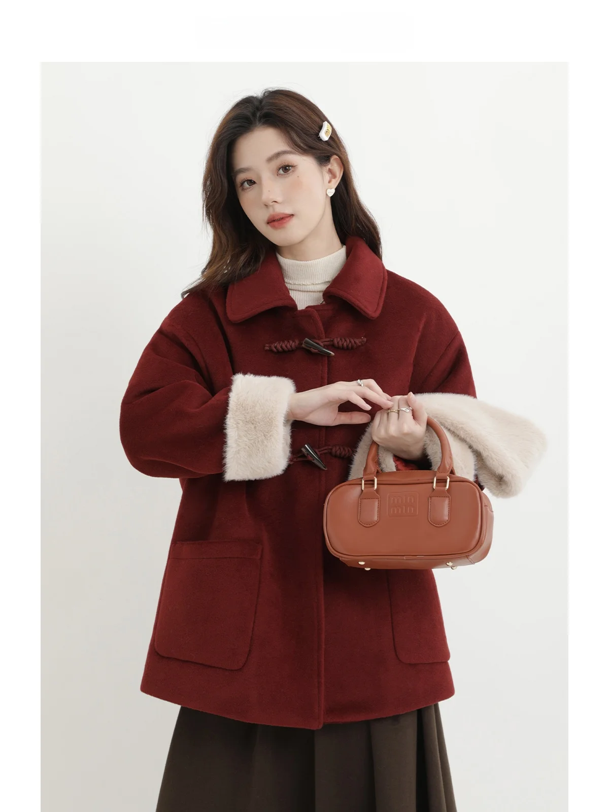 

Ele Red ort шерстяное пальто Thiened, зимняя верхняя одежда для женщин, Sli Commute Sle, на одной пуговице, Long Sve