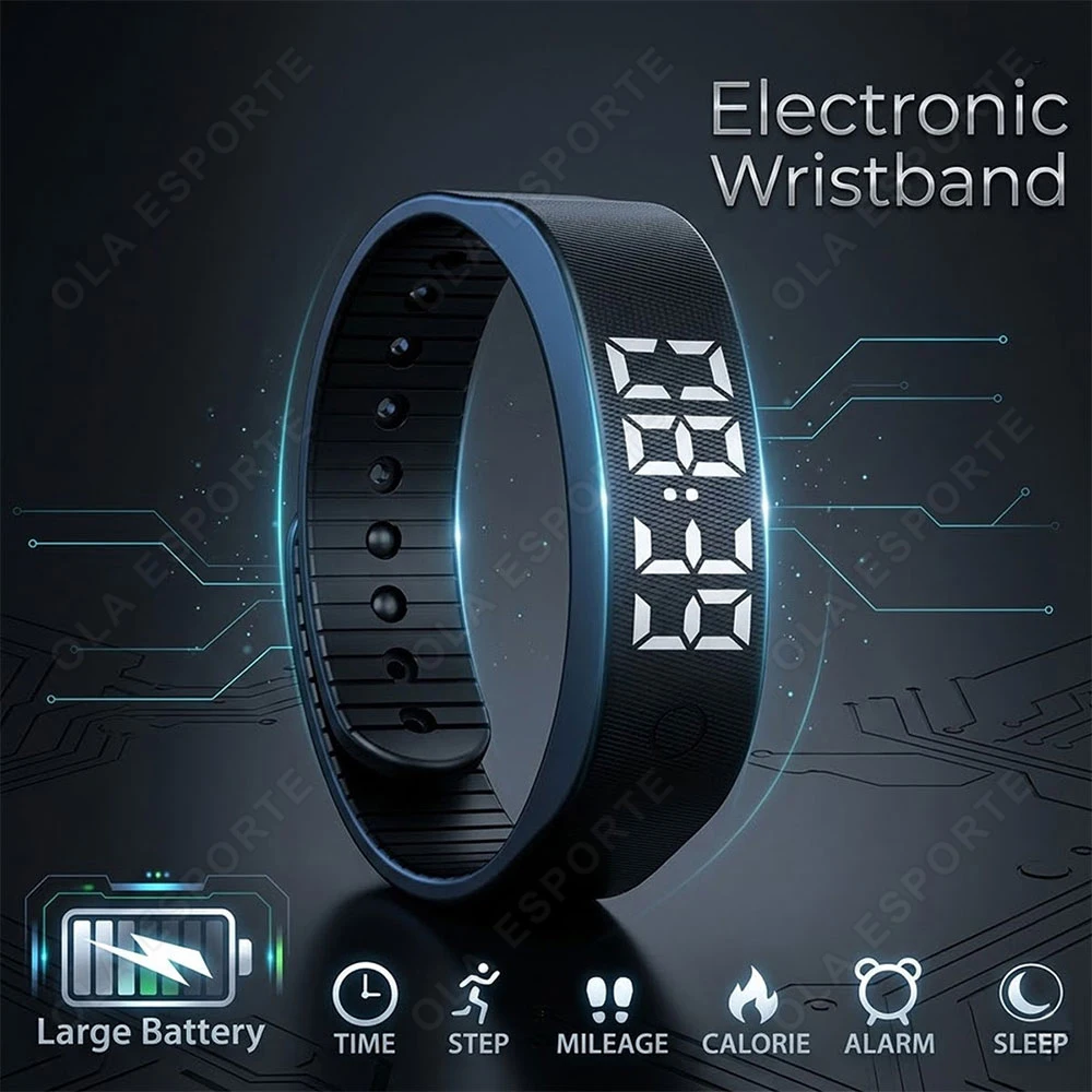 Pulsera Inteligente Digital, Reloj Inteligente a Prueba de Agua, Smartband con Alarma de Vibración y Recordatorio, Monitor de Actividad con Podómetro, Banda Inteligente HW12