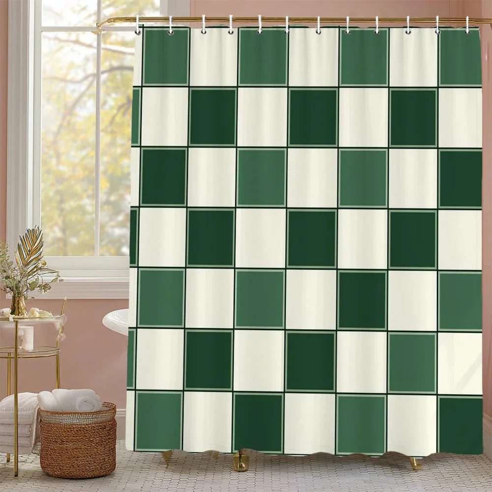 Modern Geometric Plaid, mosaic Graphic Shower Curtain, Bathroom Decorative Shower Curtain, Waterproof Shower Curtain with Hooks