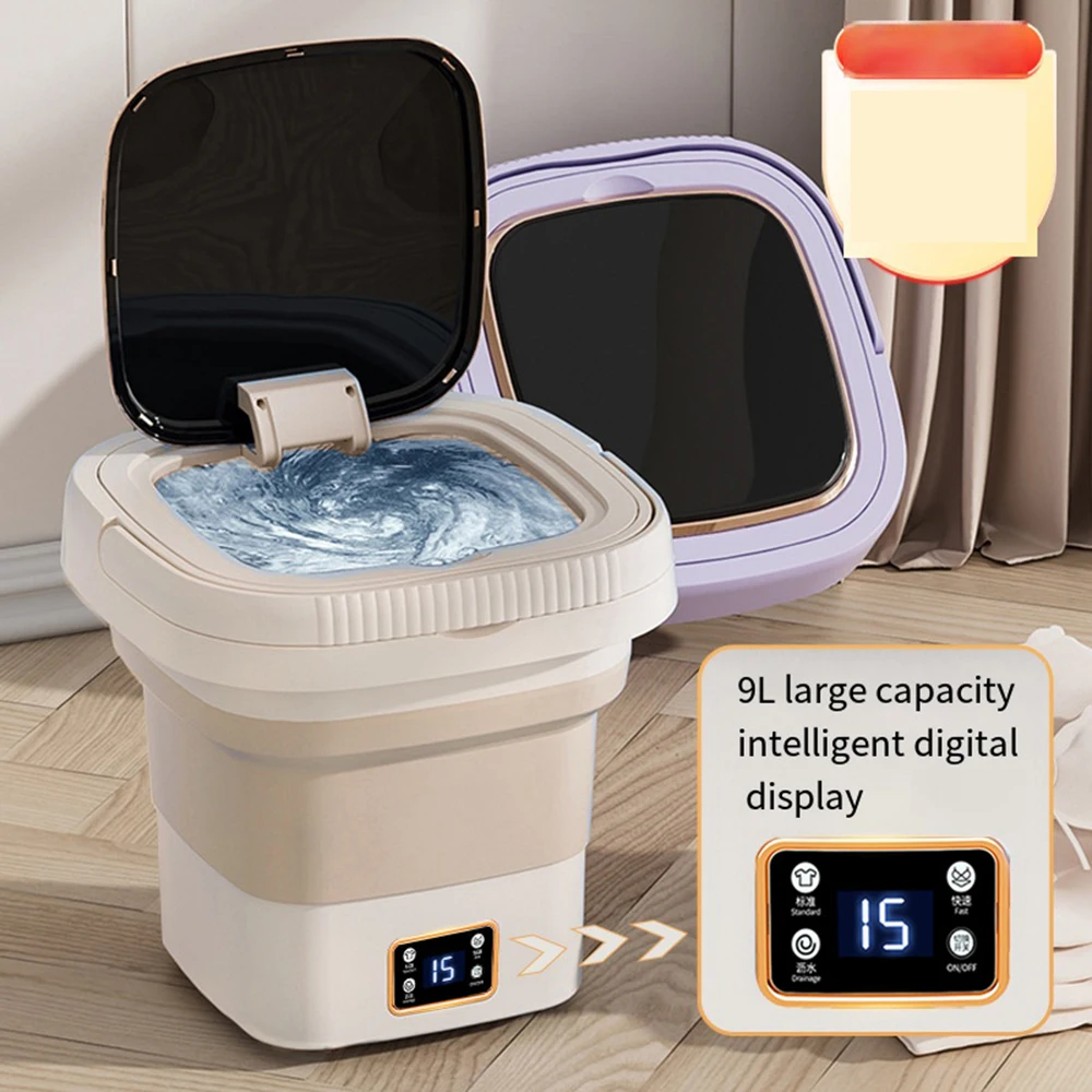 Ultrasonic Mini Washing Machine Portable for Clothes with Dryer Travel Home Underwear Sock 9L Small Folding Washing Machines UK